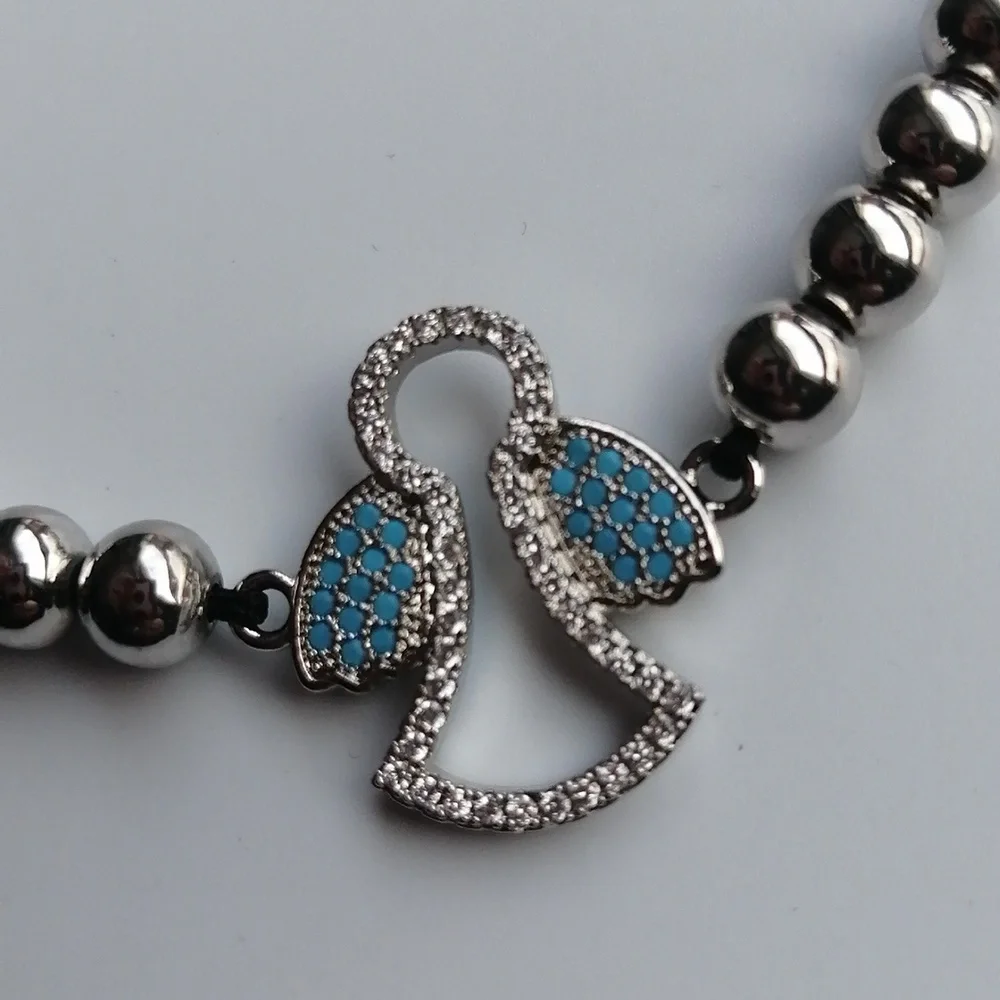 ✴️3/$25✴️Adjustable Bracelet Silver Beads Angel Charm Turquoise Clear - Picture 5 of 9